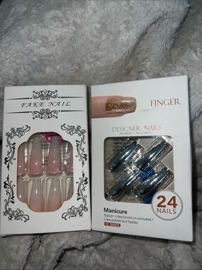 Fake Nail & Designer Press-On Nail Set - Pink and Blue
